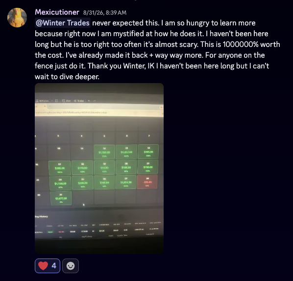 Discord message from Mexicutioner: made the cost back and more, with a calendar screenshot